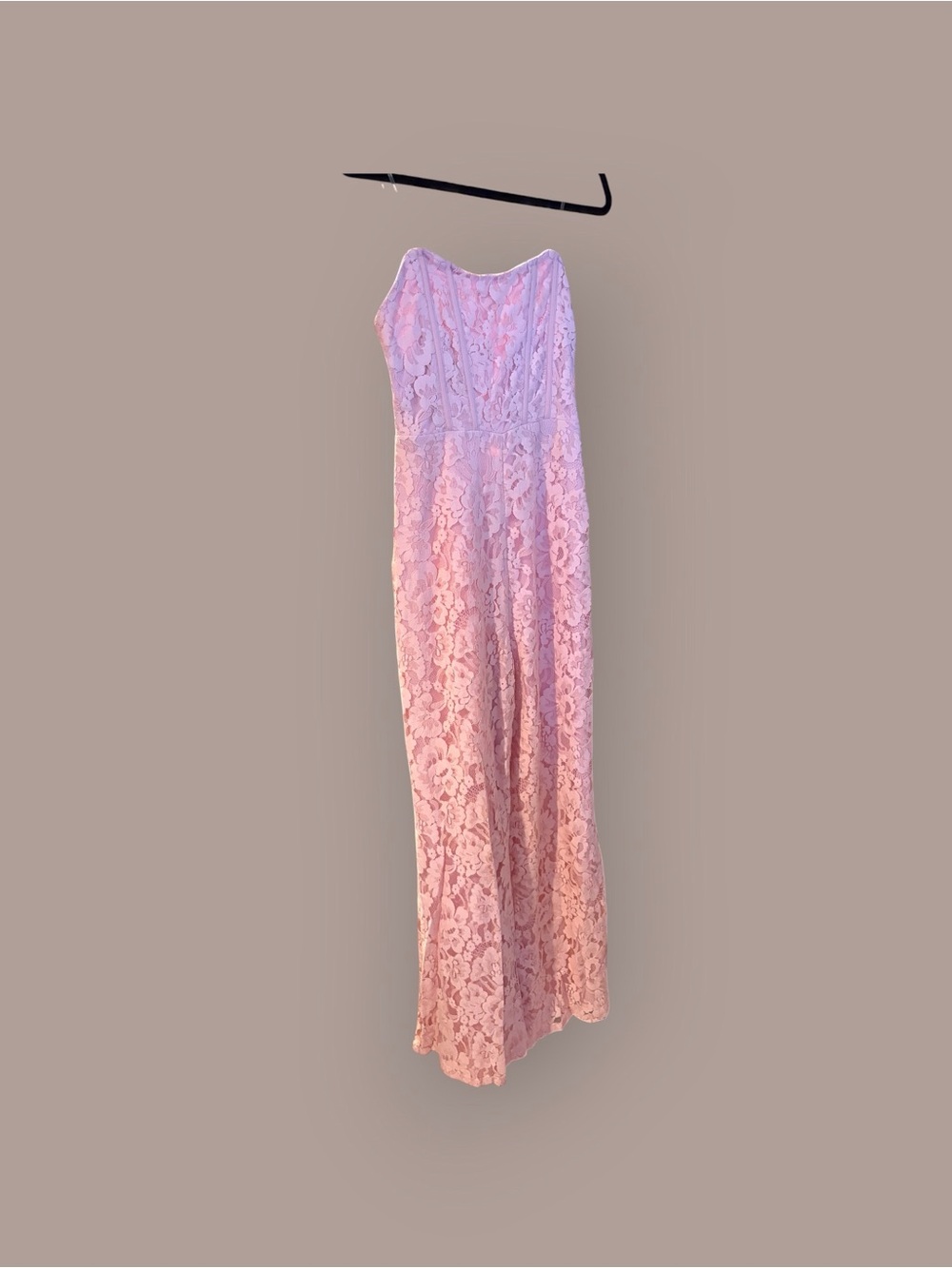 Strapless Pink Lace Evening Gown